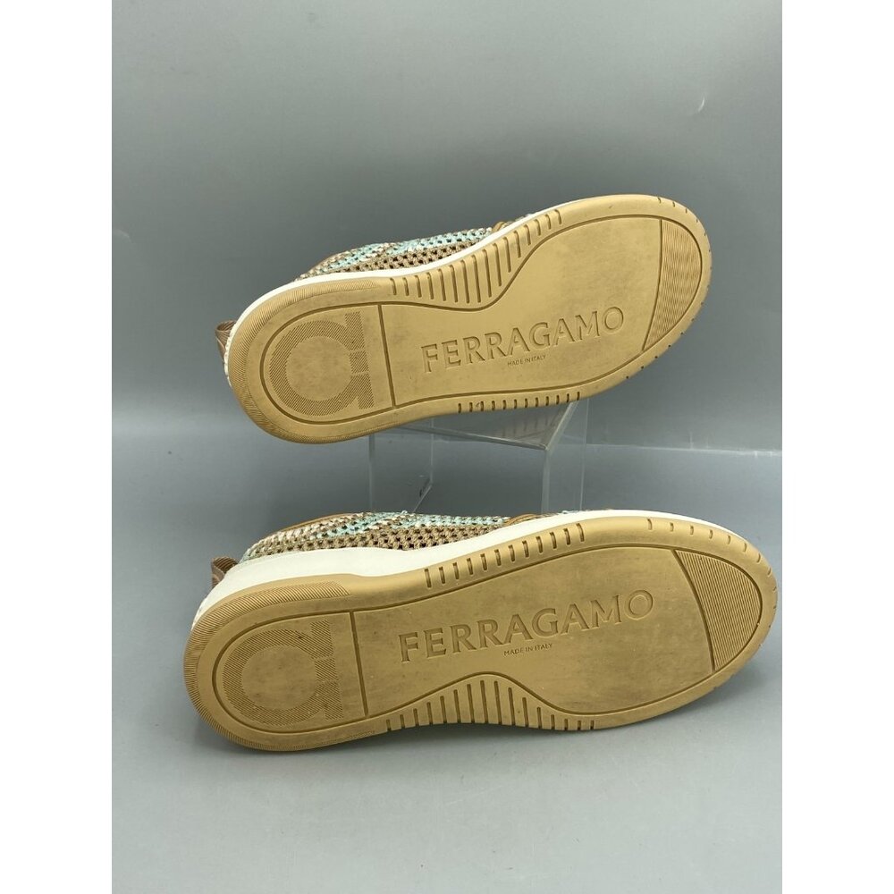 Ferragamo Macramé Women's Sneaker US 9.5 Camel Low Top Lace Up Athletic Shoes - Picture 7 of 11